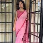 Rose pink Chanderi with a plain ground and a narrow border, photographed at 5000K