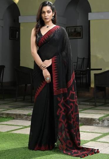 Ajrakh block-printed mul cotton unstitched suit set, photographed at 5000K